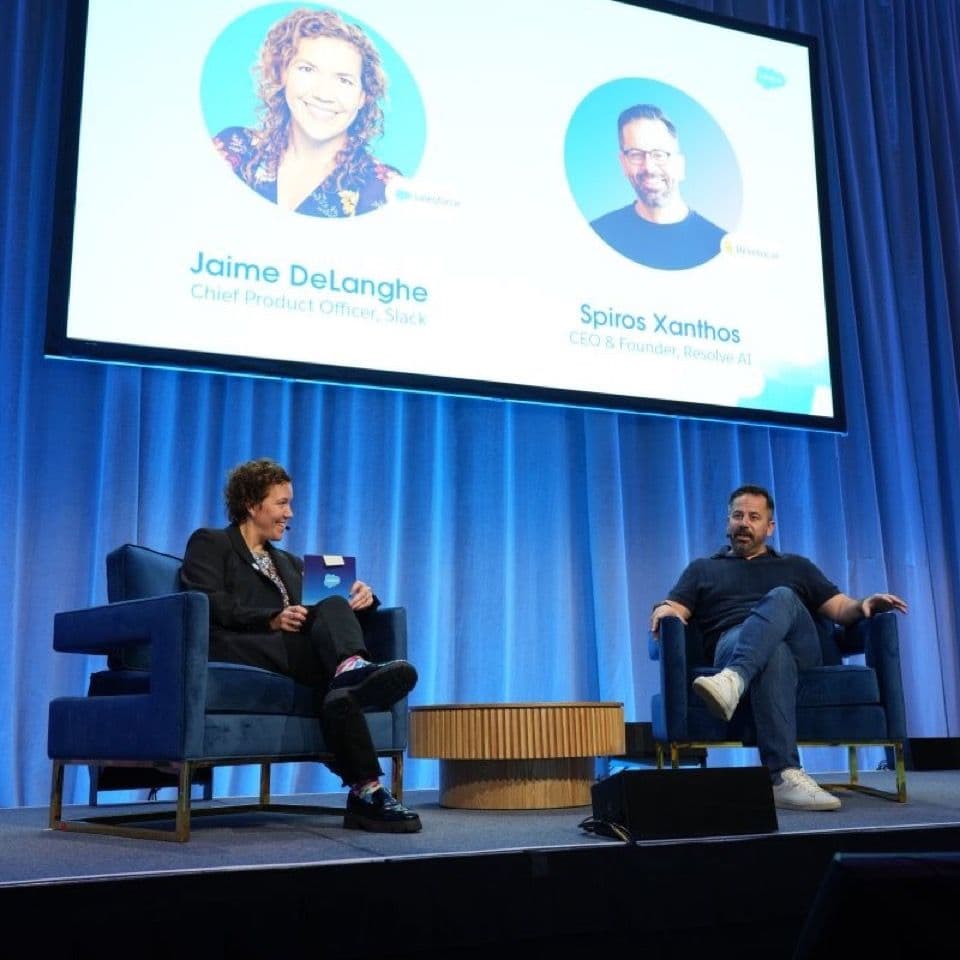 Jaime DeLanghe and Spiros Xanthos on stage at Dreamforce